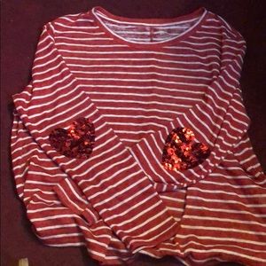 NWOT striped sweater w/sequin hearts on elbows